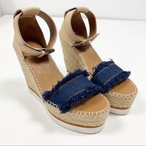 See by Chloé Glyn Leather & Canvas Platform Espadrille Wedge size 9